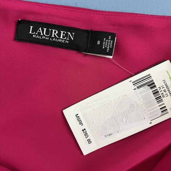 NWT Lauren Ralph Lauren Druzana Georgette Magenta One Shoulder Cocktail Dress - Picture 7 of 8